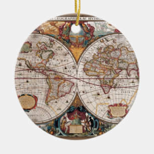Originele 17e eeuw World-Map latijn 1600s Keramisch Ornament