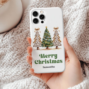 Originele aardse Kerstbomen groen goud luipaard iPhone 15 Mini Hoesje