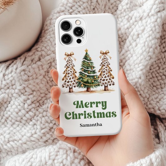 Originele aardse Kerstbomen groen goud luipaard Case-Mate iPhone Case