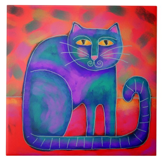Originele Abstracte Digitale Katten Schildering Tegeltje (Voorkant)