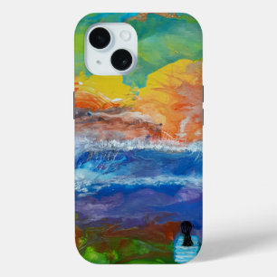 originele abstracte kunst Big Wave ochtend iPhone 15 Case