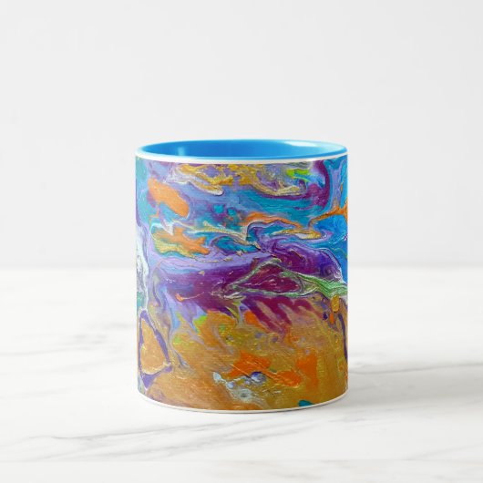 originele abstracte kunst Hearts Adrift Tweekleurige Koffiemok (Center)