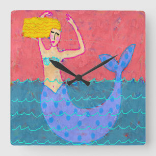 Originele Abstracte Mermaid Art Vierkante Klok