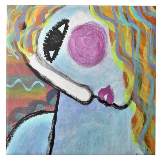 Originele abstracte schildering van een vrouw tegeltje (Voorkant)