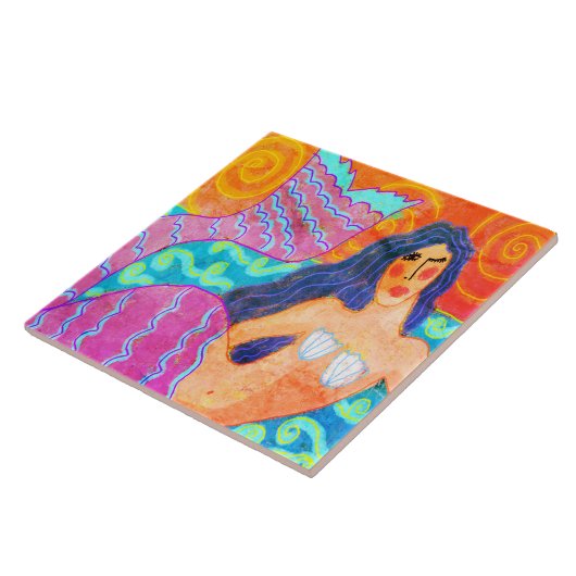 Originele Abstracte Zeemeermin Schildering Tegeltje (Zijkant)