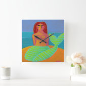 Originele Abstracte Zeemeerminnen die  schilderen Vierkante Klok (Huis)