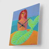 Originele Abstracte Zeemeerminnen die  schilderen Vierkante Klok (Hoek)