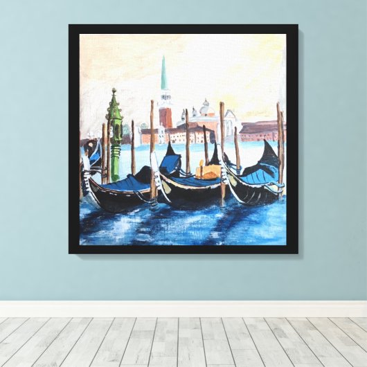 Originele acrylverf van Gondolas door St. Mark's Canvas Afdruk (Insitu (Houten vloer))