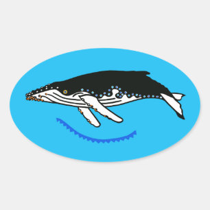 Originele afbeeldingen - Bultrug WALVIS - Oceaanbl Ovale Sticker