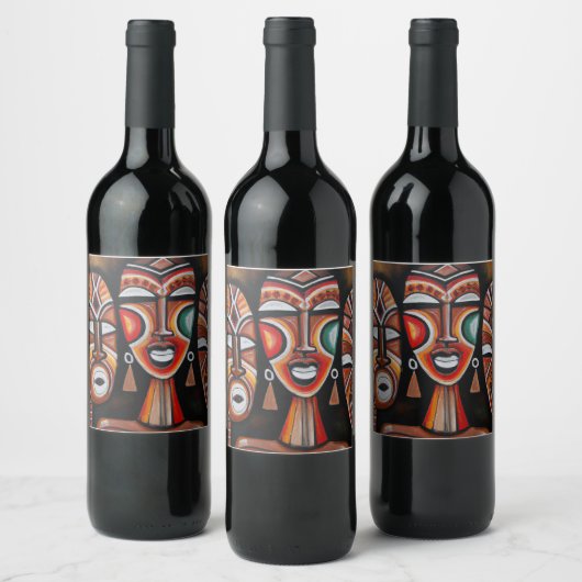 Originele Afrikaanse maskerkunst Wijn Etiket (Flessen)