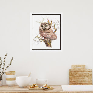 Originele Aquarel Baby Uil Vogel Kunst Poster
