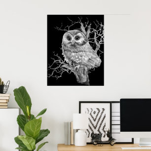 Originele Aquarel Baby Uil Vogel Kunst Poster