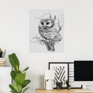 Originele Aquarel Baby Uil Vogel Kunst Poster
