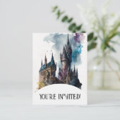 Originele Aquarel Kasteel Verjaardags Kunstwerk Uitnodiging Briefkaart (Staand voorkant)