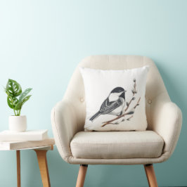 Originele aquarel katwilg en mees vogel kussen