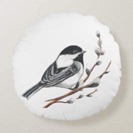 Originele aquarel katwilg en mees vogel rond kussen