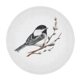 Originele aquarel katwilg en mees vogel snijplank