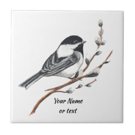 Originele aquarel katwilg & mees vogel tegeltje