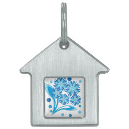 Originele blauwe bloemen huisdieren naamplaatje