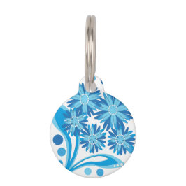 Originele blauwe bloemen huisdierpenning