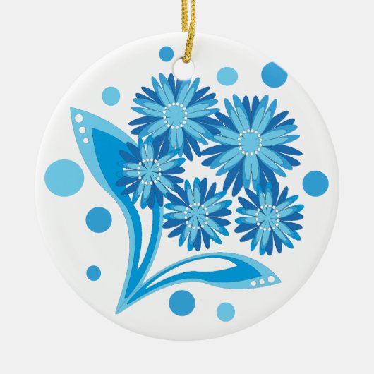 Originele blauwe bloemen keramisch ornament (Voorkant)