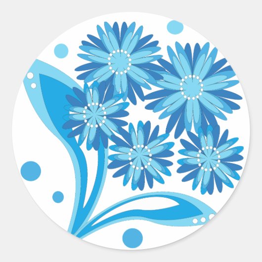 Originele blauwe bloemen ronde sticker (Voorkant)