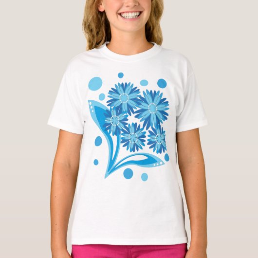 Originele blauwe bloemen t-shirt (Voorkant)
