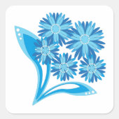 Originele blauwe bloemen vierkante sticker (Voorkant)