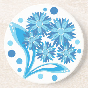 Originele blauwe bloemen zandsteen onderzetter