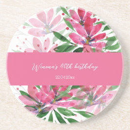 Originele bloemen waterverf monogram zandsteen onderzetter