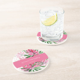 Originele bloemen waterverf monogram zandsteen onderzetter