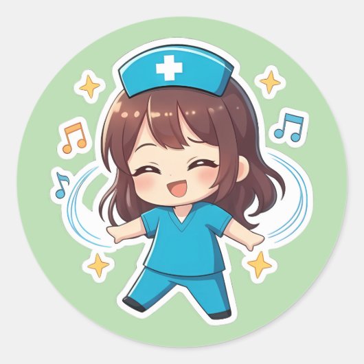 Originele Chibi Nurse 2.0 - Polsslag van Vreugde Ronde Sticker (Voorkant)