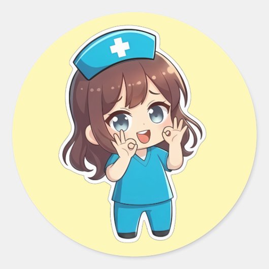 Originele Chibi Nurse 3.0 - Ok Ronde Sticker (Voorkant)