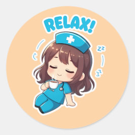 Originele Chibi Nurse 3.0 - Ontspannen Ronde Sticker