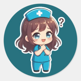 Originele Chibi Nurse - Het Moment van Vragen Ronde Sticker