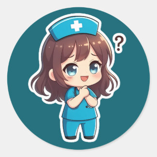 Originele Chibi Nurse - Het Moment van Vragen Ronde Sticker