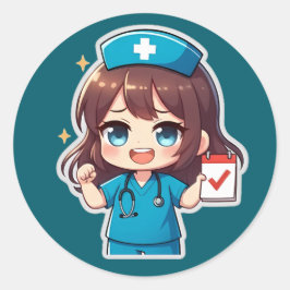 Originele Chibi Nurse - Verpleegkundig Leven Ronde Sticker