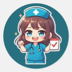 Originele Chibi Nurse - Verpleegkundig Leven Ronde Sticker