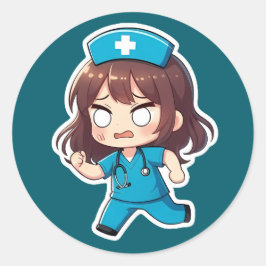 Originele Chibi Verpleegster - De hectische shift Ronde Sticker
