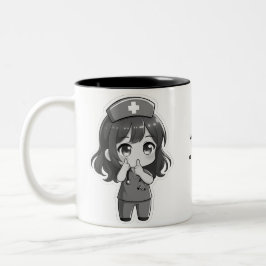 Originele Chibi Verpleegster - Het Middernachtelij Tweekleurige Koffiemok