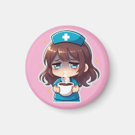 Originele Chibi Verpleegster - Koffie met Vermoeid Magneet