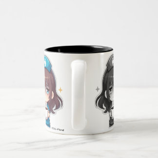 Originele Chibi Verpleegster - Koffie met Vermoeid Tweekleurige Koffiemok