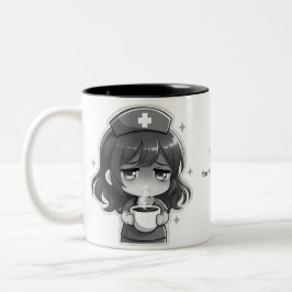Originele Chibi Verpleegster - Koffie met Vermoeid Tweekleurige Koffiemok