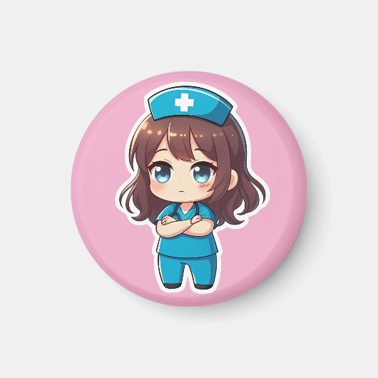 Originele Chibi Verpleegster - Professioneel Kalm Magneet (Voorkant)