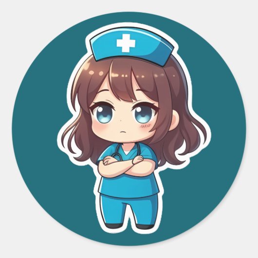 Originele Chibi Verpleegster - Professioneel Kalm Ronde Sticker (Voorkant)