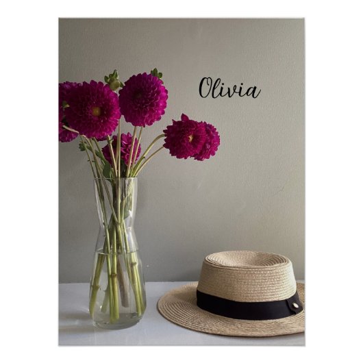 Originele dahlia print met aangepaste naam perfect poster (Voorkant)