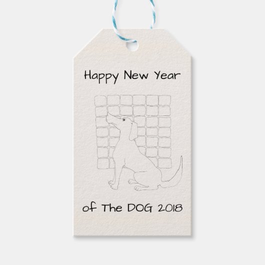 Originele Dog Tekening Chinese Dog Year 2018 gift  Cadeaulabel (Voorkant)
