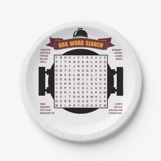 Originele en leuke BBQ-partijwoordzoekpuzzel... Papieren Bordje (Voorkant)