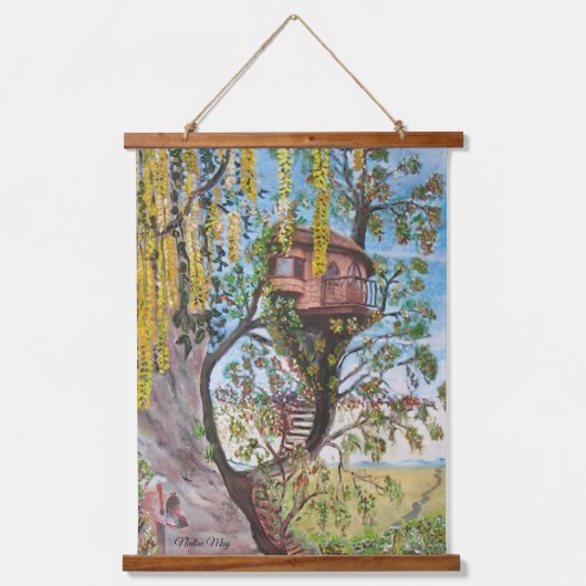 Originele Fantasy Tree House Dwelling in Oil Hangi Hangend Wandkleed (Voorkant)