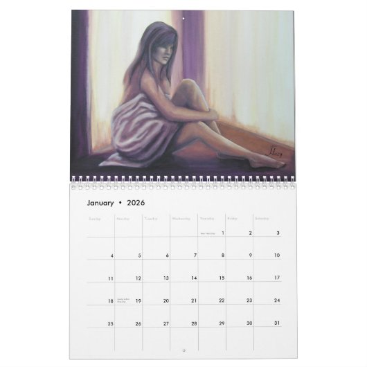 Originele fijne kunstkalender schilderijen van Jen Kalender (Jan 2026)